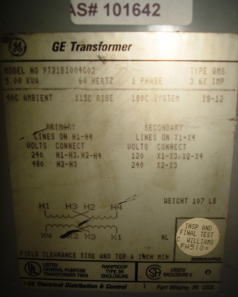 GE Transformer Model:9T21B1004G02 Type:QMS