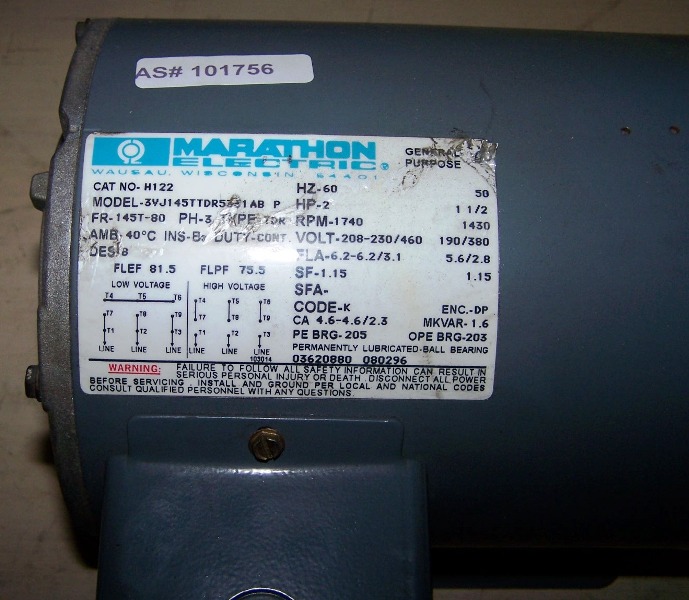 MARATHON Motor 2HP 208-230-460V 3PH 1740RPM FR:145T-80